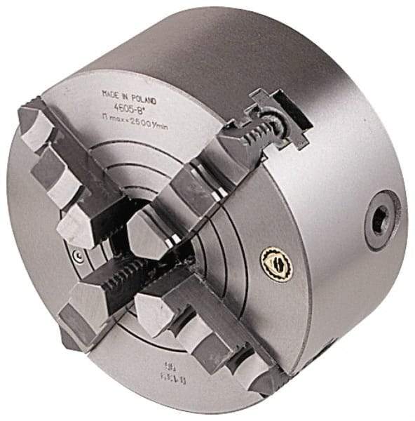 Bison - 4 Jaws, 12" Diam, Combination Independent & Self Centering Manual Lathe Chuck - Plain Back Mount Spindle, Reversible, 1,500 Max RPM, 4.05" Through Hole Diam, Cast Iron - Caliber Tooling