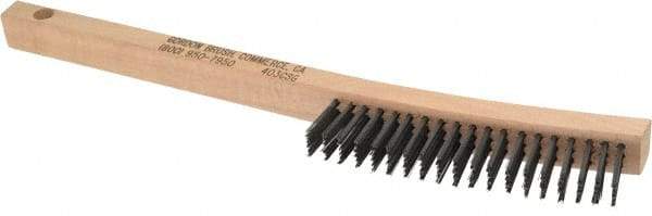 Gordon Brush - 3 Rows x 19 Columns Steel Scratch Brush - 13-3/4" OAL, 1-1/8" Trim Length, Wood Curved Handle - Caliber Tooling