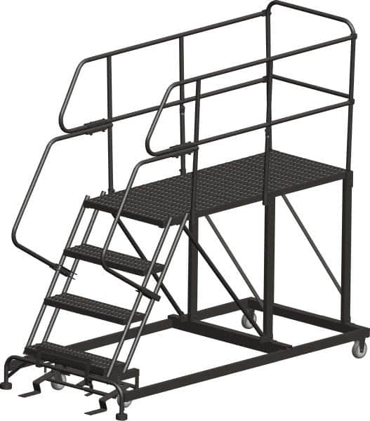 Ballymore - 78" 4 Step Single Entry Work Platform - Rolling Work Platform, 800 Lb Capacity, 40" Platform Height, 33" Base Width x 78" Base Depth, Heavy-Duty Serrated Grating - Caliber Tooling