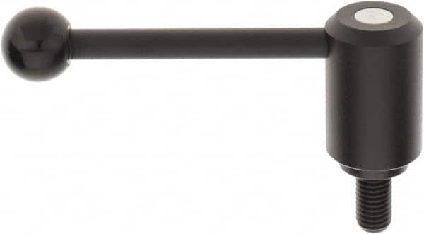 KIPP - 5/8-11, 1.61" Hub Diam, Steel Threaded Stud Adjustable Tension Lever with 0° Handle - 1.18" Stud Length, 5.3" OAL, 2.22" High - Caliber Tooling