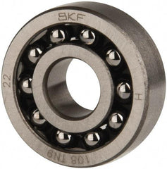 SKF - 8mm Bore Diam, 22mm OD, Open Self Aligning Radial Ball Bearing - 7mm Wide, 2 Rows, Round Bore, 126 Lb Static Capacity, 596 Lb Dynamic Capacity - Caliber Tooling