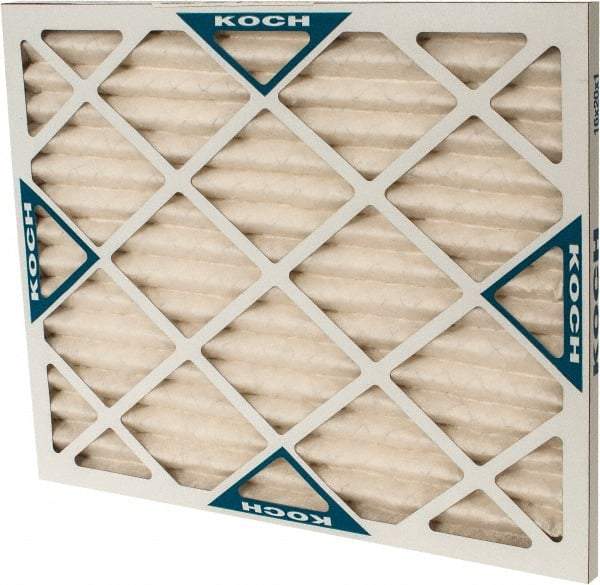 Made in USA - 16" Noml Height x 20" Noml Width x 1" Noml Depth, 30 to 35% Capture Efficiency, Wire-Backed Pleated Air Filter - MERV 8, Synthetic with Antimicrobial Protection, Integrated Beverage Board Frame, 300 Max FPM, 670 CFM, For Any Unit - Caliber Tooling