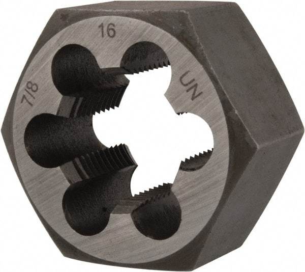 Interstate - 7/8-16 UNS Thread, 1-5/8" Hex, Right Hand Thread, Hex Rethreading Die - Carbon Steel, 7/8" Thick - Exact Industrial Supply