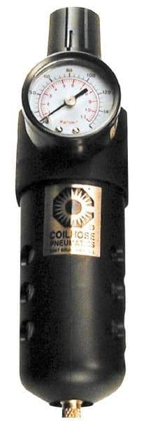 Coilhose Pneumatics - 3/8" NPT Port Compact 1 Piece Filter/Regulator FRL Unit - Zinc Bowl, 65 SCFM, 250 Max psi, 8" High, Automatic Drain - Caliber Tooling