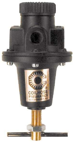 Coilhose Pneumatics - 1/4 NPT Port, 40 CFM, Cast Aluminum Heavy-Duty T-Handle Regulator - 0 to 200 psi Range, 250 Max psi Supply Pressure, 1/4" Gauge Port Thread, 3" Wide x 5-1/2" High - Caliber Tooling