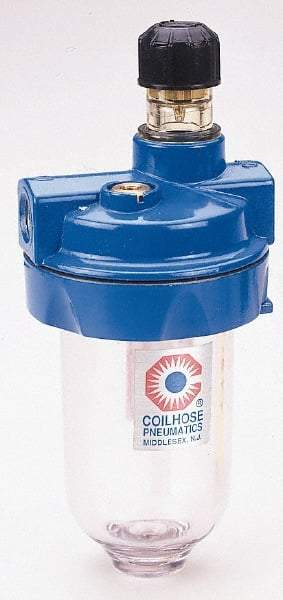 Coilhose Pneumatics - 1/4 NPT Port, 150 Max psi, Heavy-Duty Lubricator - Polycarbonate Bowl, Cast Aluminum Body, 25.5 CFM, 120°F Max, 3" Wide x 7" High - Caliber Tooling