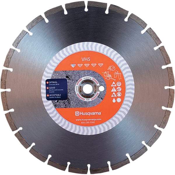 Husqvarna - 14" Diam, 25/32 & 1" Arbor Hole Diam, Continuous Edge Tooth Wet & Dry Cut Saw Blade - Diamond-Tipped, General Purpose Action, Standard Round Arbor - Caliber Tooling