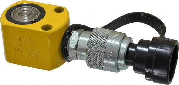 Enerpac - 5 Ton, 0.63" Stroke, 0.62 Cu In Oil Capacity, Portable Hydraulic Single Acting Cylinder - 0.99 Sq In Effective Area, 1.63" Lowered Ht., 2.25" Max Ht., 1.13" Cyl Bore Diam, 1" Plunger Rod Diam, 10,000 Max psi - Caliber Tooling