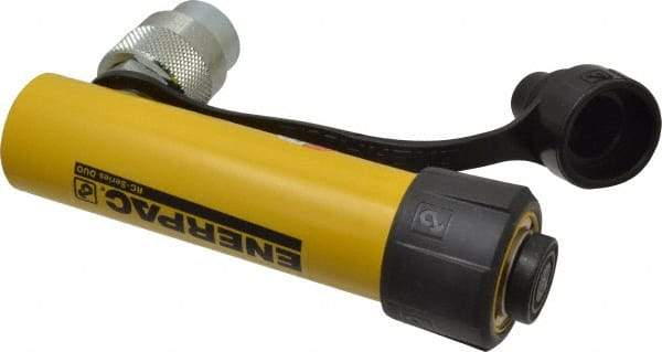 Enerpac - 5 Ton, 3" Stroke, 2.98 Cu In Oil Capacity, Portable Hydraulic Single Acting Cylinder - 0.99 Sq In Effective Area, 6.5" Lowered Ht., 9.5" Max Ht., 1.13" Cyl Bore Diam, 1" Plunger Rod Diam, 10,000 Max psi - Caliber Tooling