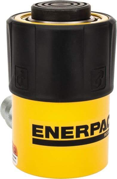 Enerpac - 25 Ton, 1" Stroke, 5.16 Cu In Oil Capacity, Portable Hydraulic Single Acting Cylinder - 5.16 Sq In Effective Area, 5.5" Lowered Ht., 6.5" Max Ht., 2.56" Cyl Bore Diam, 2.25" Plunger Rod Diam, 10,000 Max psi - Caliber Tooling