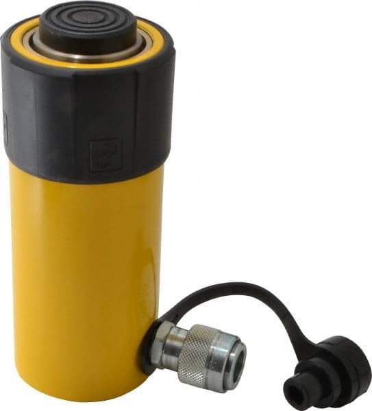 Enerpac - 25 Ton, 4" Stroke, 20.63 Cu In Oil Capacity, Portable Hydraulic Single Acting Cylinder - 5.16 Sq In Effective Area, 8.5" Lowered Ht., 12.5" Max Ht., 2.56" Cyl Bore Diam, 2.25" Plunger Rod Diam, 10,000 Max psi - Caliber Tooling