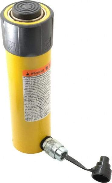 Enerpac - 25 Ton, 8.25" Stroke, 42.55 Cu In Oil Capacity, Portable Hydraulic Single Acting Cylinder - 5.16 Sq In Effective Area, 12.75" Lowered Ht., 21" Max Ht., 2.56" Cyl Bore Diam, 2.25" Plunger Rod Diam, 10,000 Max psi - Caliber Tooling