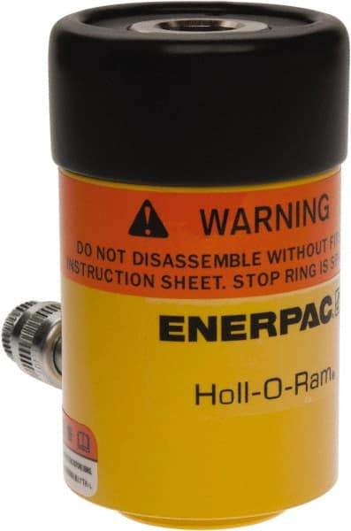 Enerpac - 12 Ton, 1.63" Stroke, 4.49 Cu In Oil Capacity, Portable Hydraulic Hollow Hole Cylinder - 2.76 Sq In Effective Area, 4.75" Lowered Ht., 6.38" Max Ht., 2.13" Cyl Bore Diam, 1.38" Plunger Rod Diam, 10,000 Max psi - Caliber Tooling