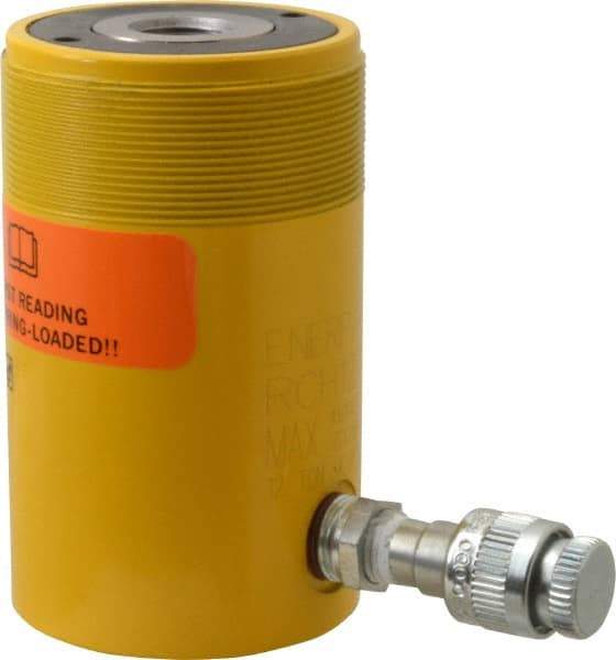 Enerpac - 12 Ton, 1.63" Stroke, 4.49 Cu In Oil Capacity, Portable Hydraulic Hollow Hole Cylinder - 2.76 Sq In Effective Area, 4.75" Lowered Ht., 6.38" Max Ht., 2.13" Cyl Bore Diam, 1.38" Plunger Rod Diam, 10,000 Max psi - Caliber Tooling