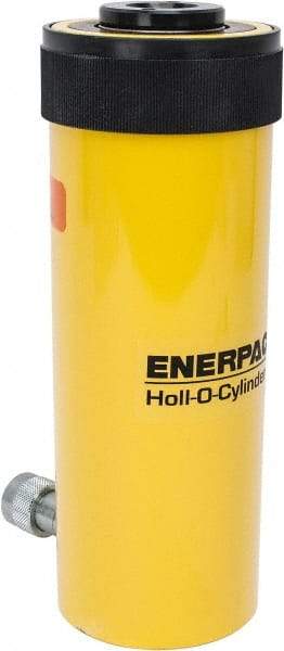 Enerpac - 30 Ton, 6.13" Stroke, 44.23 Cu In Oil Capacity, Portable Hydraulic Hollow Hole Cylinder - 7.22 Sq In Effective Area, 13" Lowered Ht., 19.13" Max Ht., 3.5" Cyl Bore Diam, 2.5" Plunger Rod Diam, 10,000 Max psi - Caliber Tooling