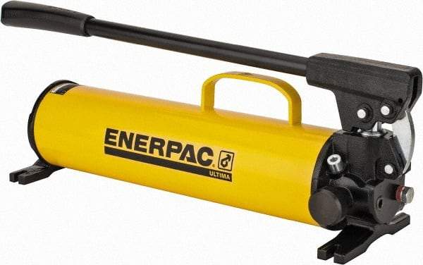 Enerpac - 1" Piston Stroke, 1-1/8" Piston Diam, 1.00, 0.15 Cu In per Stroke, 134 Cu In Reservoir Capacity, Manual Hydraulic Pump - 10,000 psi, 77 Lbs. Max Handle Effort, 2 Stage - Caliber Tooling