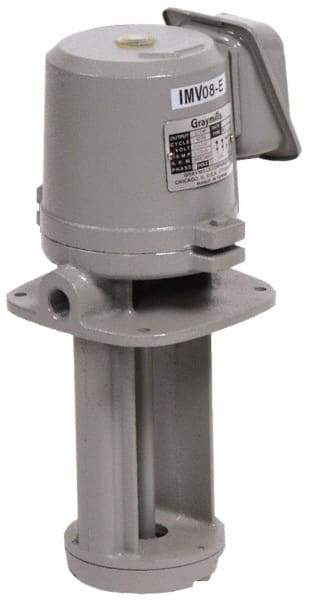 Graymills - 230/460 Volt, 1/2 hp, 3 Phase, 3,450 RPM, Cast Iron Immersion Machine Tool & Recirculating Pump - 35 GPM, 43 psi, 7-1/2" Long x 7-1/2" Mounting Flange Width, 18-5/16" Overall Height, Metric Thread, Aluminum Impeller - Caliber Tooling