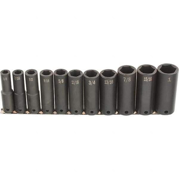 SK - 11 Piece 1/2" Drive Deep Impact Socket Set - 6 Points, 1/2 to 1-1/4", Inch Measurement Standard - Caliber Tooling