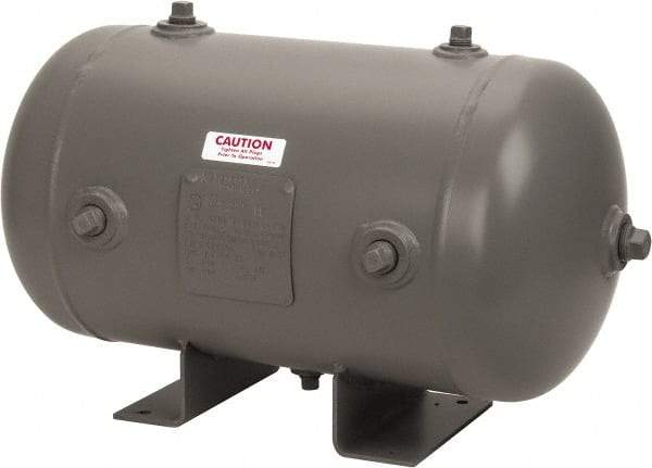 Made in USA - 9.8 Gallon, 200 Max psi Universal Horizontal Tank - 3/4" Inlet, 23" Tank Length x 12" Tank Diam - Caliber Tooling