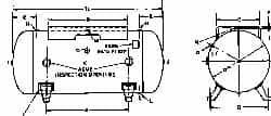 Made in USA - 120 Gallon, 200 Max psi Horizontal Tank with Plate - 2" Inlet, 69" Tank Length x 24" Tank Diam - Caliber Tooling