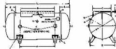 Made in USA - 60 Gallon, 200 Max psi Horizontal Tank with Plate - 2" Inlet, 48" Tank Length x 20" Tank Diam - Caliber Tooling