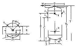 Made in USA - 60 Gallon, 200 Max psi Vertical Tank with Plate - 3/4" Inlet, 48" Tank Length x 20" Tank Diam - Caliber Tooling