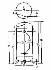 Made in USA - 80 Gallon, 200 Max psi Vertical Tank - 2" Inlet, 46" Tank Length x 24" Tank Diam - Caliber Tooling