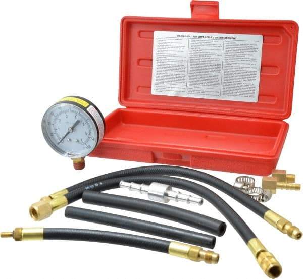 Value Collection - 12" Hose Length, 0 to 100 psi, Mechanical Automotive Fuel Injection Tester - 1 Lb Graduation, Steel - Caliber Tooling