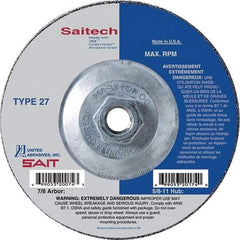 Sait - 4-1/2" Wheel Diam, 3/32" Wheel Thickness, Type 27 Depressed Center Wheel - Ceramic, Resinoid Bond, 13,300 Max RPM, Compatible with Angle Grinder - Caliber Tooling