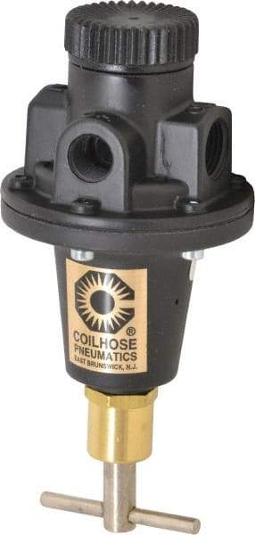 Coilhose Pneumatics - 3/8 NPT Port, 40 CFM, Cast Aluminum Tamper Proof Heavy-Duty T-Handle Regulator - 0 to 200 psi Range, 250 Max psi Supply Pressure, 1/4" Gauge Port Thread, 3" Wide x 5-1/2" High - Caliber Tooling