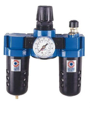 Coilhose Pneumatics - 1/2" NPT Port Standard 3 Piece Filter-Regulator-Lubricator FRL Unit - Metal Bowl, 127 SCFM, 250 Max psi, 10.5" High, Manual Drain - Caliber Tooling