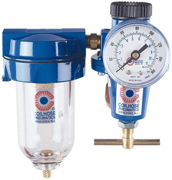 Coilhose Pneumatics - 1/4" NPT Port Heavy Duty 2 Piece Filter-Regulator FRL Unit - Metal Bowl, 125 Max psi, 6.875" High - Caliber Tooling