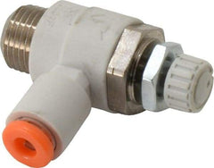 SMC PNEUMATICS - 1/8" Tube OD x 1/8" Male NPT Flow Control Elbow Valve - Meter Out - Caliber Tooling