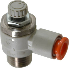 SMC PNEUMATICS - 1/4" Tube OD x 1/4" Male NPT Flow Control Elbow Valve - Meter Out - Caliber Tooling