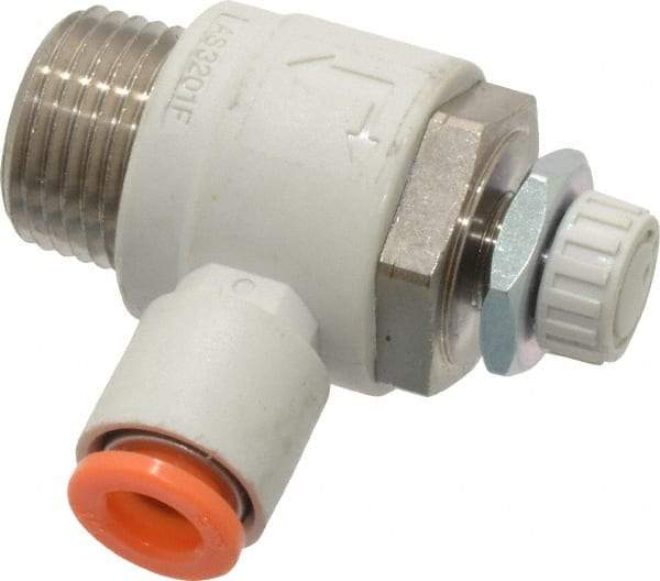 SMC PNEUMATICS - 1/4" Tube OD x 3/8" Male NPT Flow Control Elbow Valve - Meter Out - Caliber Tooling