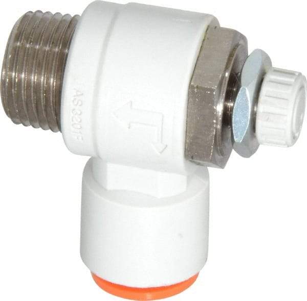 SMC PNEUMATICS - 3/8" Tube OD x 3/8" Male NPT Flow Control Elbow Valve - Meter Out - Caliber Tooling