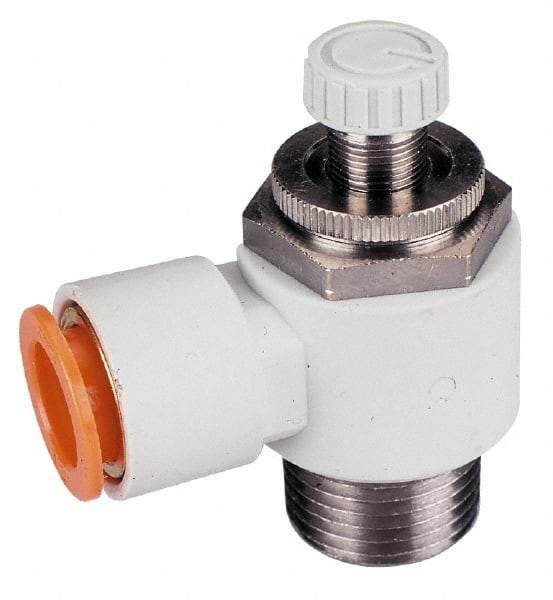 SMC PNEUMATICS - 3/16" Tube OD x 1/8" Male NPT Flow Control Offset Inline Valve - Meter Out - Caliber Tooling