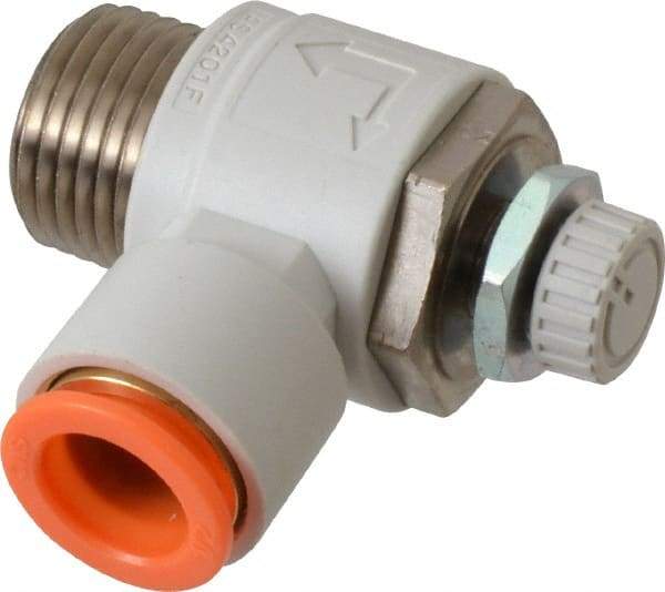 SMC PNEUMATICS - 1/2" Tube OD x 1/2" Male NPT Flow Control Elbow Valve - Meter Out - Caliber Tooling