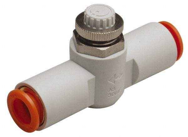 SMC PNEUMATICS - 3/16" Tube OD x 1/8 Body Flow & Speed Control Valve - Speed Control Inline Type with One Touch Fitting - Caliber Tooling