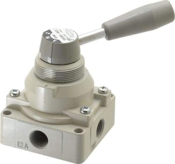 SMC PNEUMATICS - 3/8" NPT Rotary Hand Air Valve - 3 Position, 1.1 CV Rate, 150 Max psi & 140°F Max Temp - Caliber Tooling