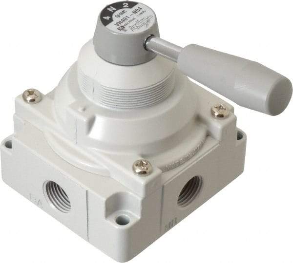 SMC PNEUMATICS - 1/2" NPT Rotary Hand Air Valve - 3 Position, 3.1 CV Rate, 150 Max psi & 140°F Max Temp - Caliber Tooling