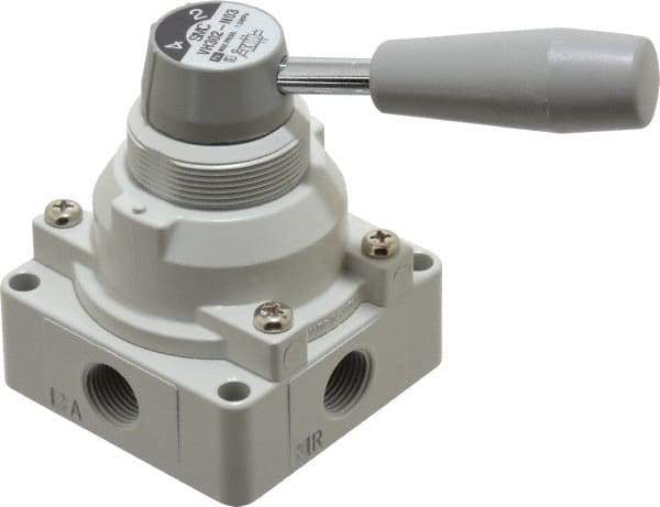 SMC PNEUMATICS - 3/8" NPT Rotary Hand Air Valve - 2 Position, 1.1 CV Rate, 150 Max psi & 140°F Max Temp - Caliber Tooling