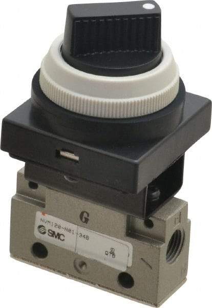 SMC PNEUMATICS - 0.14 CV Rate, 1/8" NPT Inlet Mechanical Valve - 2 Way, 2 Ports, Selector 90° Turn - Caliber Tooling