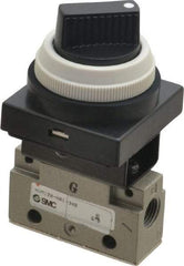 SMC PNEUMATICS - 0.14 CV Rate, 1/8" NPT Inlet Mechanical Valve - 2 Way, 2 Ports, Selector 90° Turn - Caliber Tooling