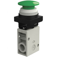 SMC PNEUMATICS - 1.00 CV Rate, 1/4" NPT Inlet Mechanical Valve - 3 Way, 2 Ports, Push Button Mushroom - Caliber Tooling