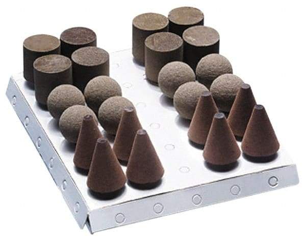 Grier Abrasives - 24 Piece Aluminum Oxide Rubber Rubber Mounted Abrasive Wheel Set - Includes Mounted Wheels with 1/4" Diam x 1-1/2" Long Shank - Caliber Tooling