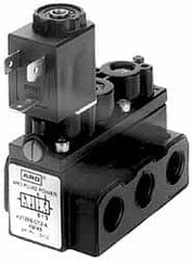 ARO/Ingersoll-Rand - 1/8" Inlet x 1/8" Outlet, Solenoid Actuator, Solenoid Return, 2 Position, Body Ported Solenoid Air Valve - 24 VDC Input, 32 CFM, 0.9 CV, 4 Way, 150 psi, 3-1/2" Long x 1-15/16" Wide x 3-1/4" High, 0 to 180°F - Caliber Tooling