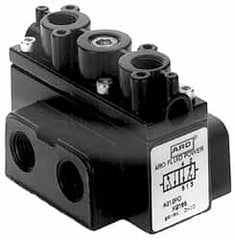 ARO/Ingersoll-Rand - 1/4" Inlet x 1/4" Outlet, Pilot Actuator, Pilot Return, 3 Position, Body Ported Solenoid Air Valve - 54 CFM, 1.5 CV, 4 Way, 150 psi, 2-15/16" Long x 1-15/16" Wide x 1-13/16" High, 0 to 180°F - Caliber Tooling