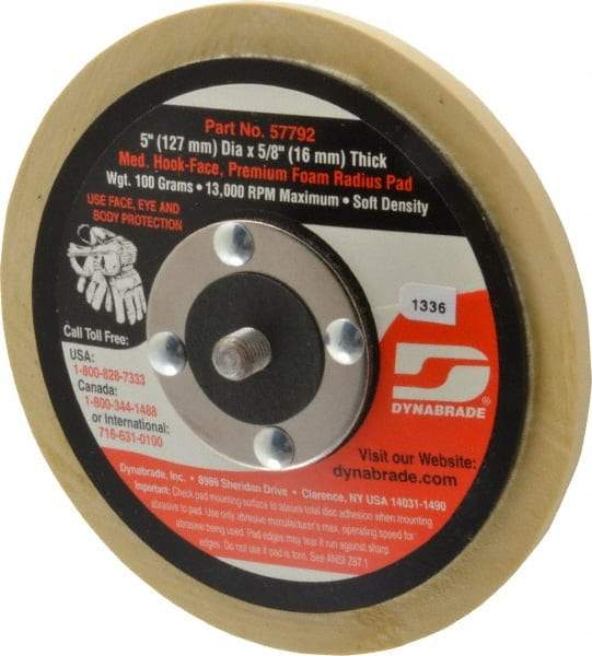 Dynabrade - 5" Diam Hook & Loop Disc Backing Pad - 5/16" Shank Diam, Soft Density, 13,000 RPM - Caliber Tooling