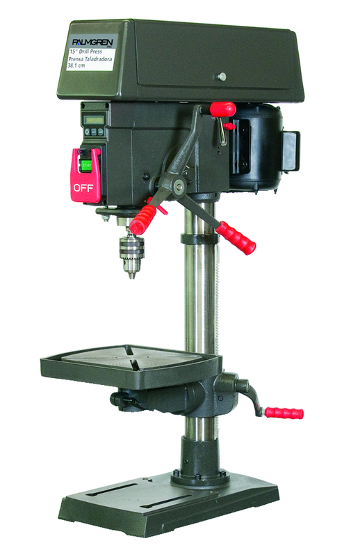 15" HD Bench Model Drill Press; Step Pulley; 16 Speed; 1/2HP 120/240V Motor; 185lbs. - Caliber Tooling
